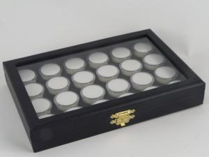 Coffret de gemmologie vitr avec 24 boites tout plastique pour pierres gemmes tendres